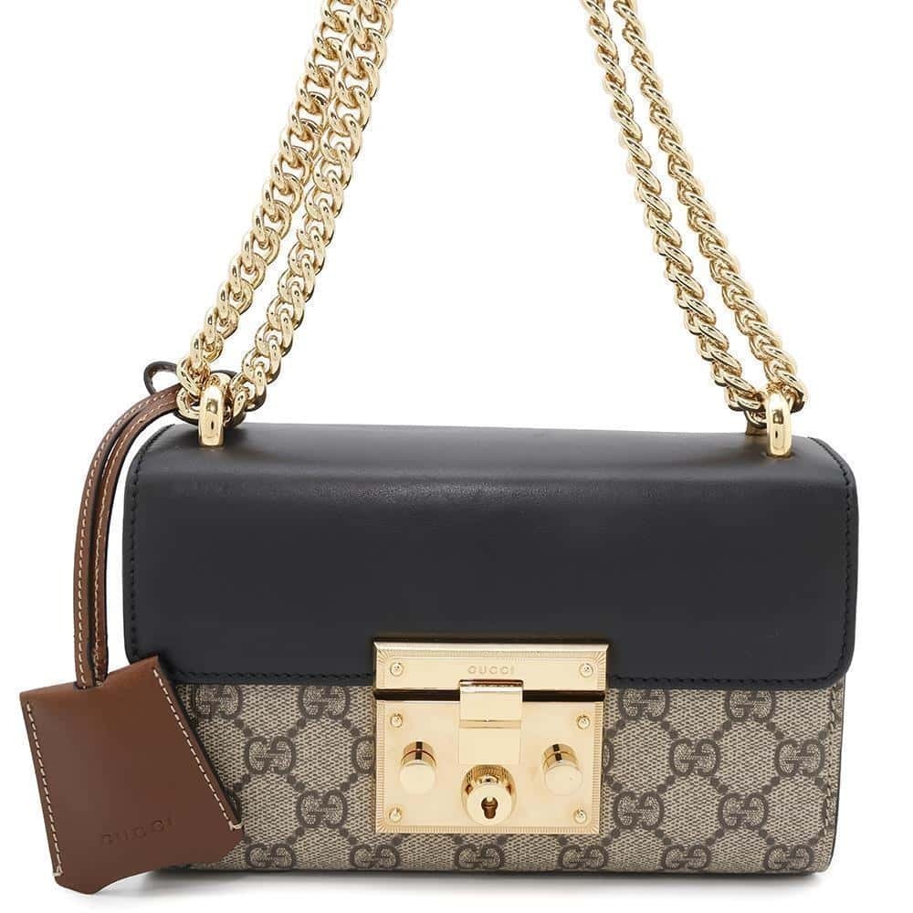 Gucci Chain Shoulder Bag GG Supreme Padlock Black